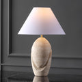 SAFAVIEH Couture Lighting Collection Janette Travertine/White 25-inch Table Lamp for Bedroom Living Room Home Office Desk Nightstand (LED Bulb Included)