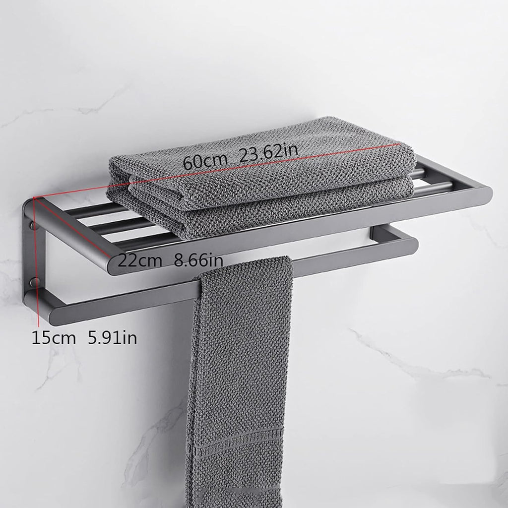 Bathroom Shelf Wall Floating Bathroom Bathroom Towel Rack 23.6 Inches Wall Mounted Double Towel Holder，Wall Mounted Multifunctional Double Towel Bars，Gray Floating Shelves Corner Shower Caddy
