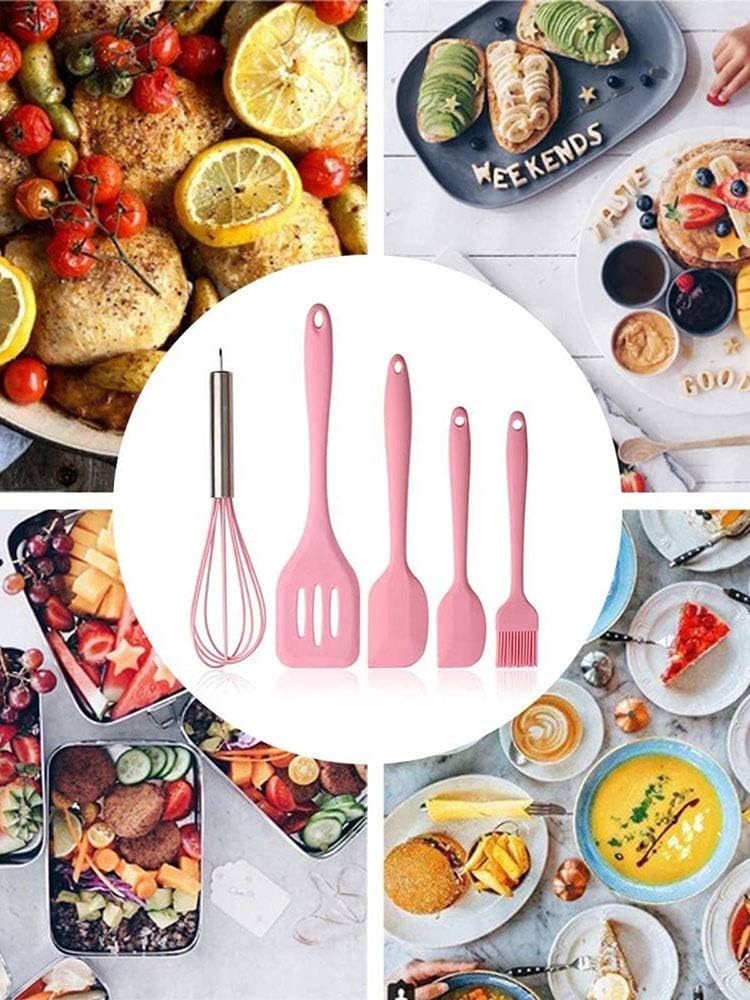 5pcs Spatula Silicone Kitchenware Set Utensils Cooking Baking Tool Food Grade Kitchen Accessories(white-Dinosaur Doodle4)