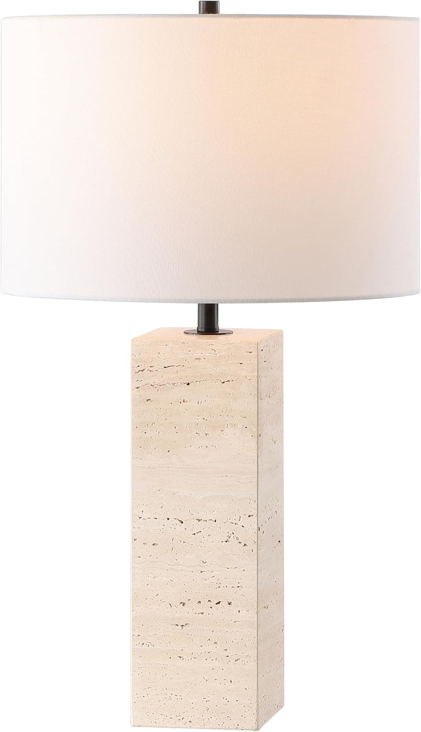 SAFAVIEH Couture Collection Katebryn Travertine/Black 26-inch Dimmable Table Lamp for Bedroom Living Room Home Office Desk Nightstand