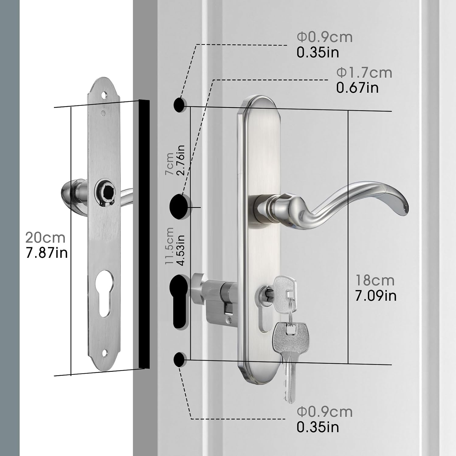 MaxxGeek Storm Door Handle Accessory Set fit Pella Storm Door Handle Replacement Part, with Key and Lock Cylinder (Brushed Nickel)
