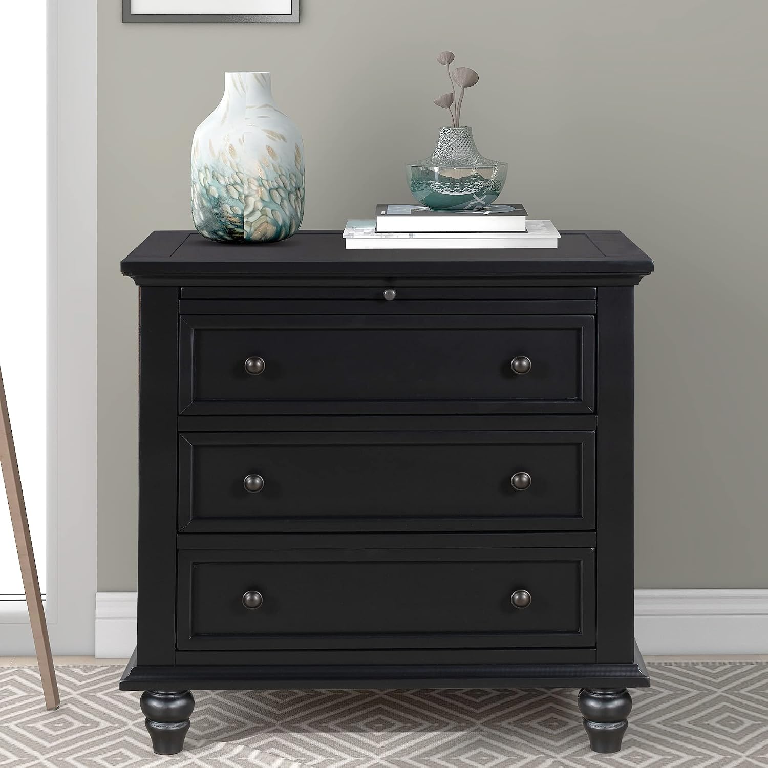Modern Storage Wood Cabinet with 3-Drawer, Sofa Table Console Table End Table with Pull Out Tray, Accent Table Furniture for Entryway Living Room,Fully Assembly Bedside Table (Black)