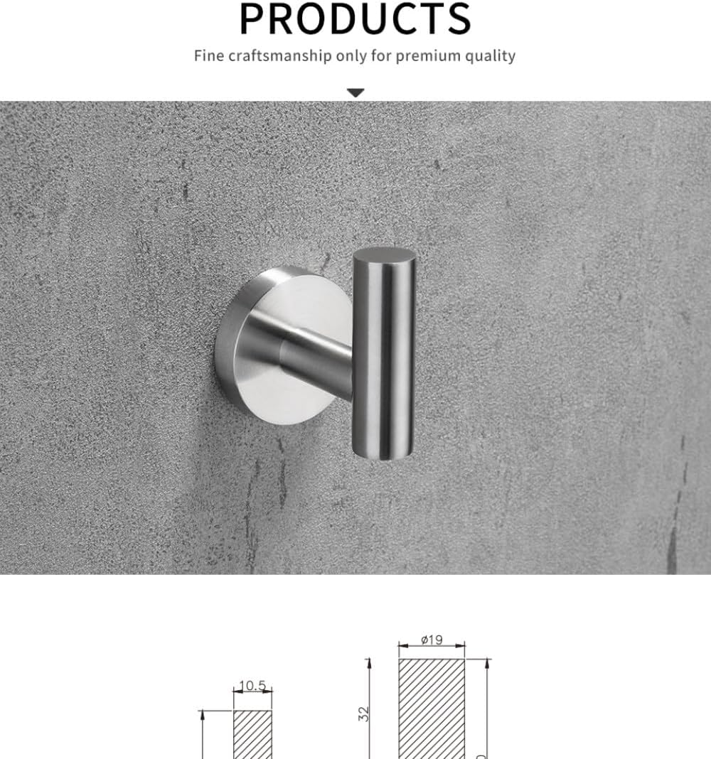 Bathroom Hardware Set Accessories Kit Brushed Stainless Steel Round Wall Rack Hand Bar Toilet Roll Paper Holder Robe Towel Hook,MB,45cm,Set