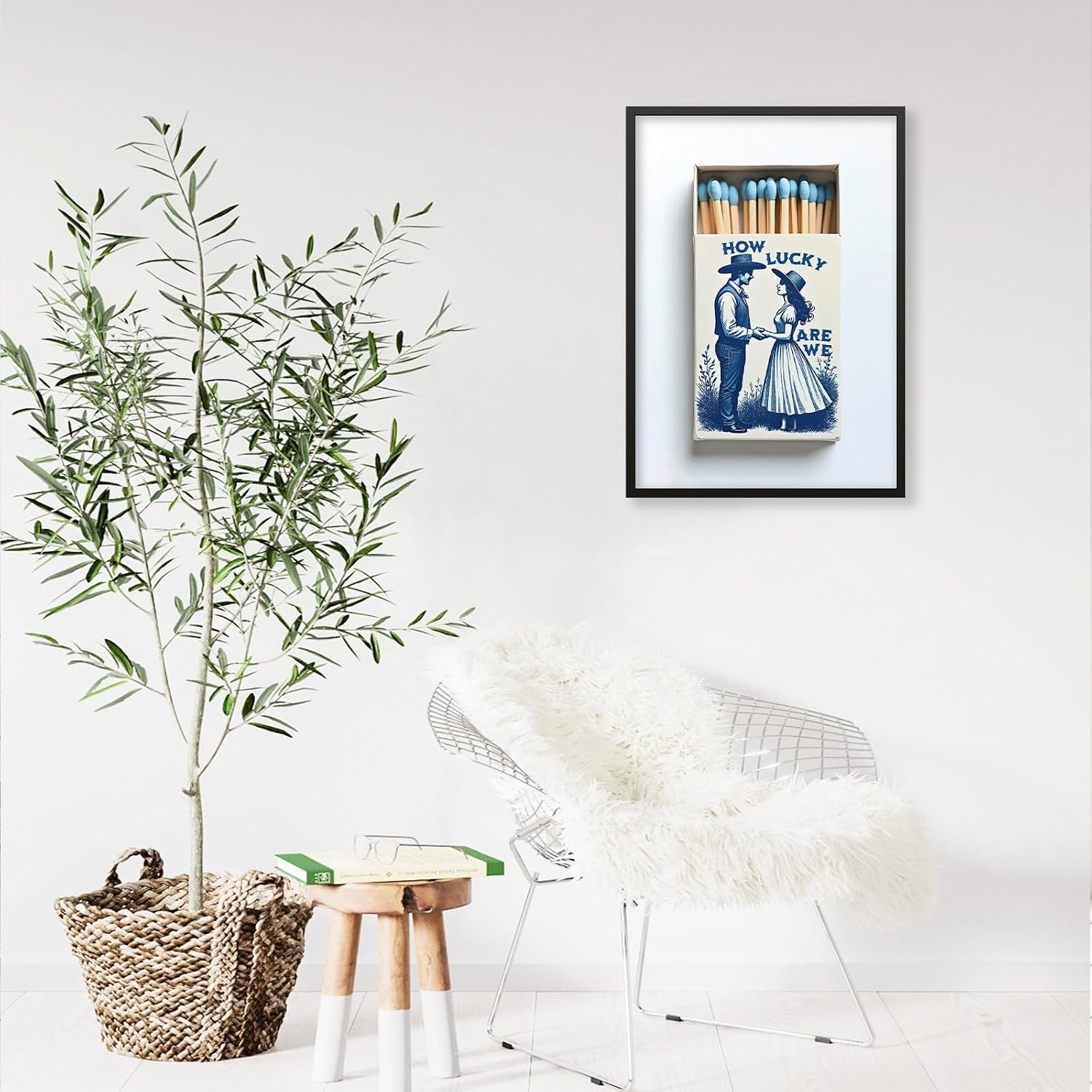 How Lucky Are We Wall Art Blue Matchbooks Poster 24x36 inch Black Framed Preppy Coastal Cowgirl Prints Romantic Valentines Day Decorations Living Room Bedroom Wall Decor