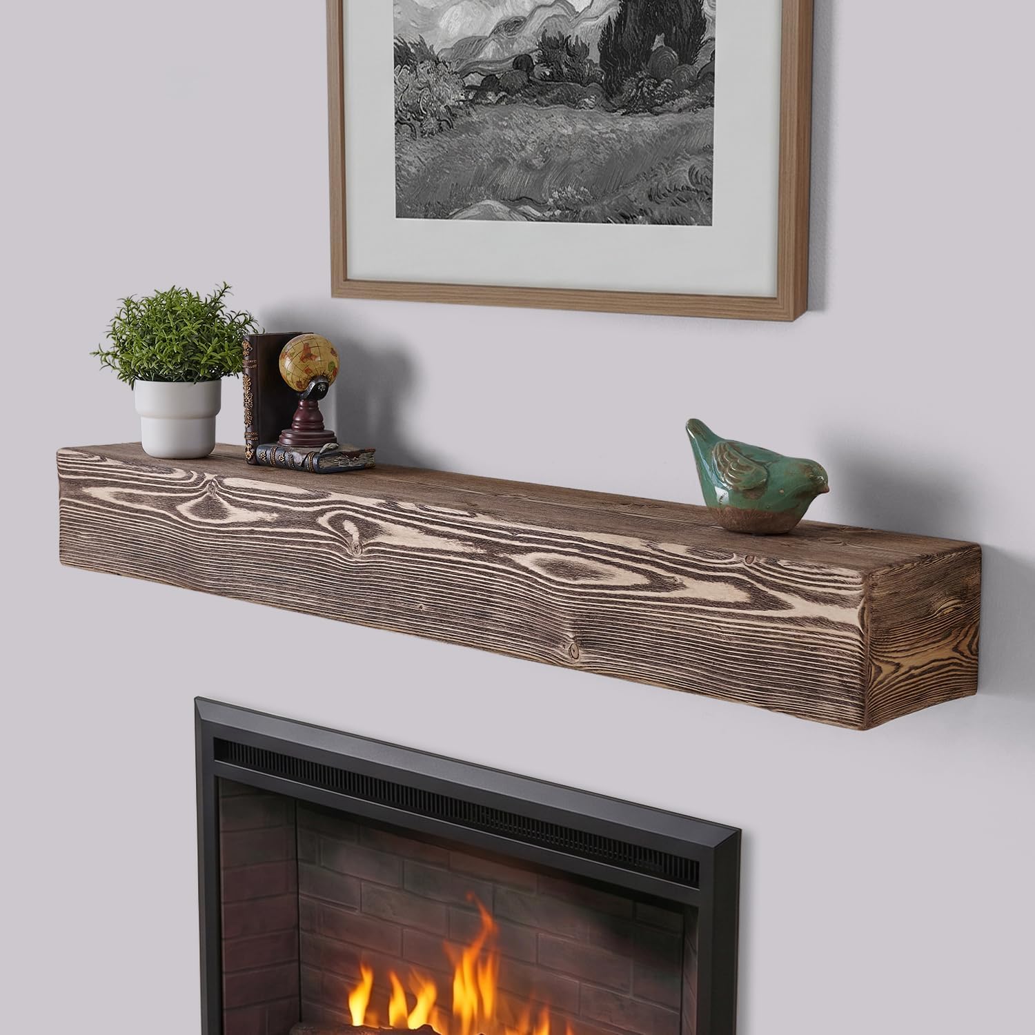 Handmade Fireplace Mantel Shelf 60', Extra Wide Rustic Wood Mantles for Over Fireplace, Wall Mounted Floating Mantel Shelves for Living Room Decor (Dark Rustic, 60Lx6Hx8D inches)