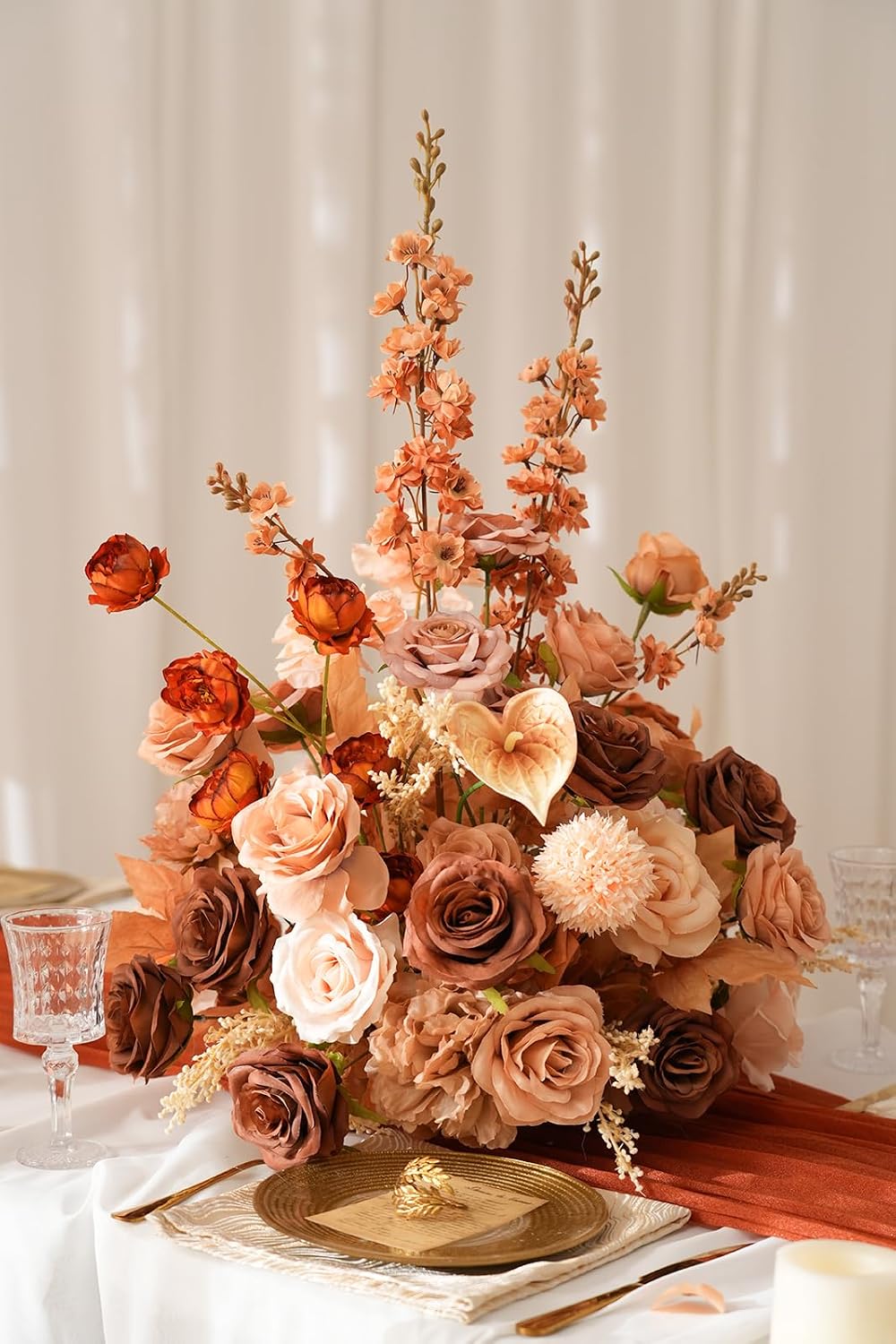 2pcs Free Standing Flowers Ball Bouquet Artificial Rose Floral Arrangements for Wedding Centerpieces Tables Aisle (Coffee)