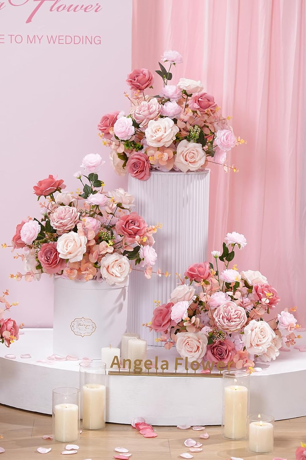 2pcs 17inch Pink Free Standing Flowers Ball Bouquet Artificial Rose Arrangements Balls for Wedding Centerpieces Tables Chair Aisle Runner Flowers Decorations