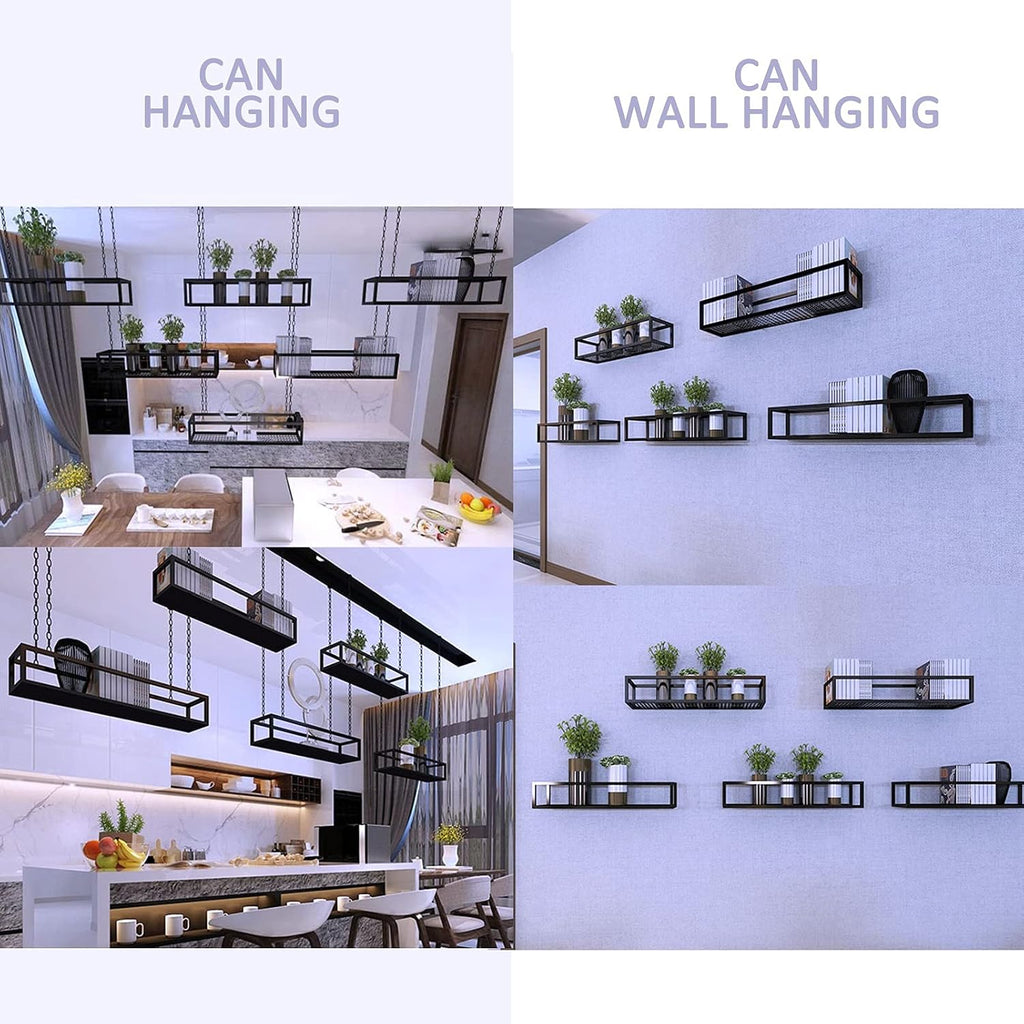 Corner Ledge Wall Shelf,Ceiling Shelf Mounted Floating Suspended Shelving, Metal Iron Decorations Display Shelves - Kitchen Storage Rack/Pot Pan Rack/Wine Holder/Flower Pot Stand for Bar Liv