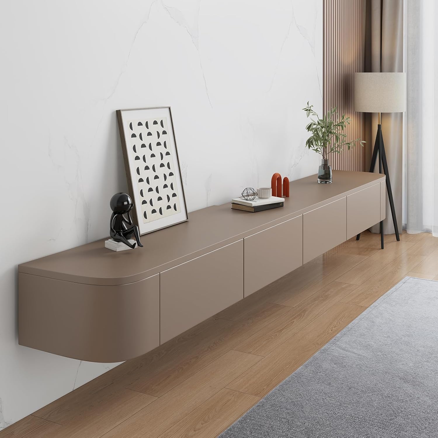 Floating TV Stand - Wall Mounted Media Console with 2 Drawer, Floating Entertainment Center TV Cabinet, Wall Mounted Audio/Video Shelf for Home Room (Khaki, 62.99x7.87x9.45IN)