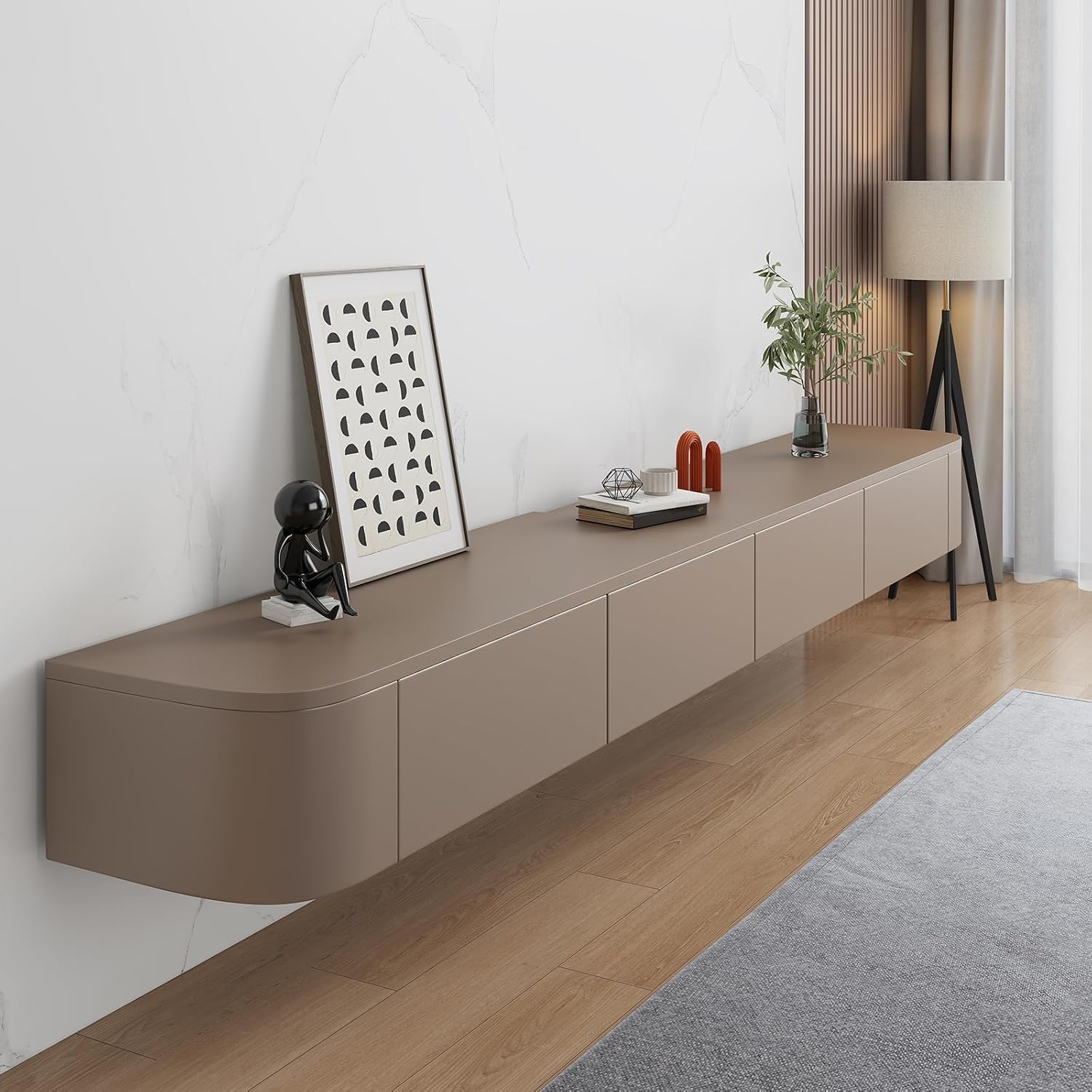 Floating TV Stand - Wall Mounted Media Console with 2 Drawer, Floating Entertainment Center TV Cabinet, Wall Mounted Audio/Video Shelf for Home Room (Khaki, 70.87x7.87x9.45IN)
