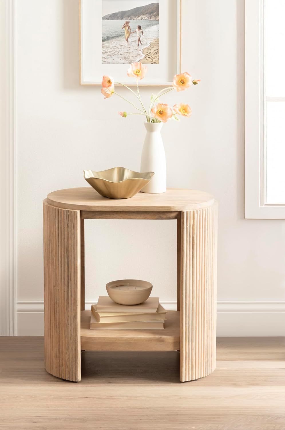 Kate and Laurel Cakora Modern Capsule Ribbed Mango Wood Side Table, 22 x 13 x 22, Light Natural, Boho Decorative Two-Tier End Table for Use as a Bedroom Nightstand or Living Room Plant Stand