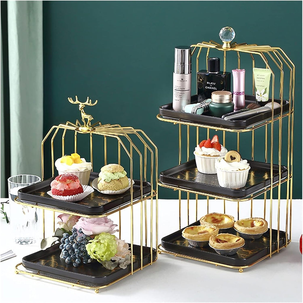 Cake Stand Creative Multi-layered Iron Cake Stand Dessert Stand Refreshment Stand Afternoon Tea Pastry Stand Snack Storage Rack Cake Holder(Color:White plate,Size:Double layer 1)