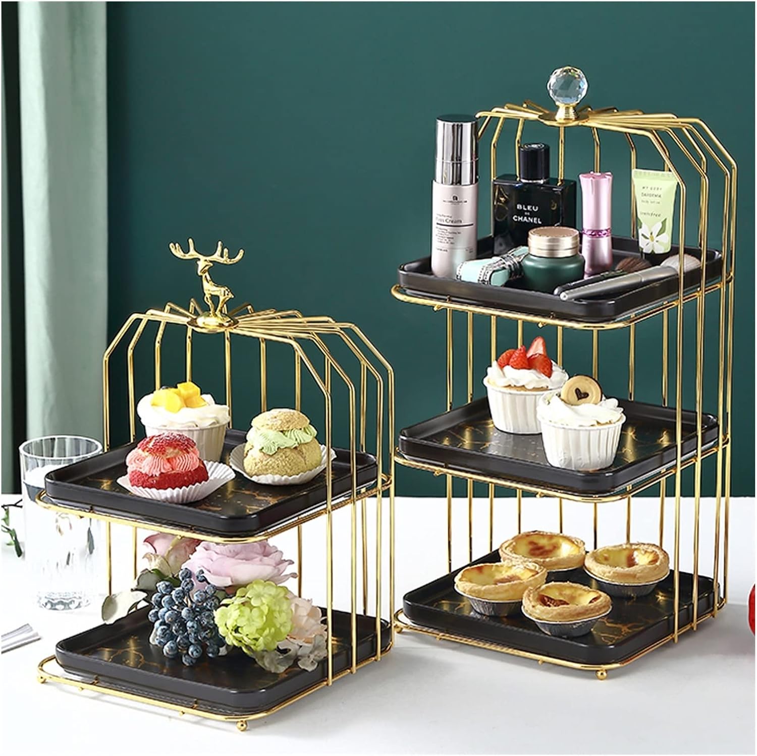 Cake Stand Creative Multi-layered Iron Cake Stand Dessert Stand Refreshment Stand Afternoon Tea Pastry Stand Snack Storage Rack Cake Holder(Color:White plate,Size:Double layer 1)
