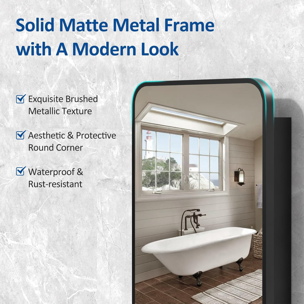 ACEMIRO 16x24 Inch Black Mirror Medicine Cabinet Metal Framed Recessed Wall Mounted Bathroom Medicine Cabinet with Mirror and Storage