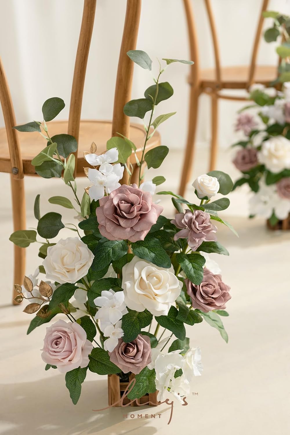 Ling's moment 17.5' Tall Standing Artificial Flowers Arrangements 4 pcs Wedding Aisle Runner Chair Decorations Dusty Rose Cream for Centerpieces Ceremony Reception Rose Floral Party Outdoor