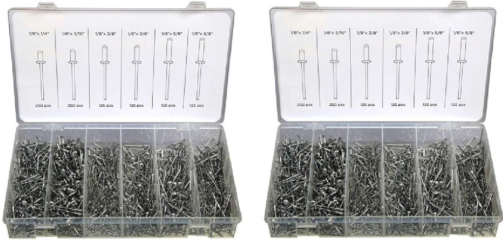 LOT TWO 1000pc 1/8' Aluminum Blind Pop Rivet Assortment 4 Hand/Air Riveter Gun Rivet Set, Jikkolumlukka