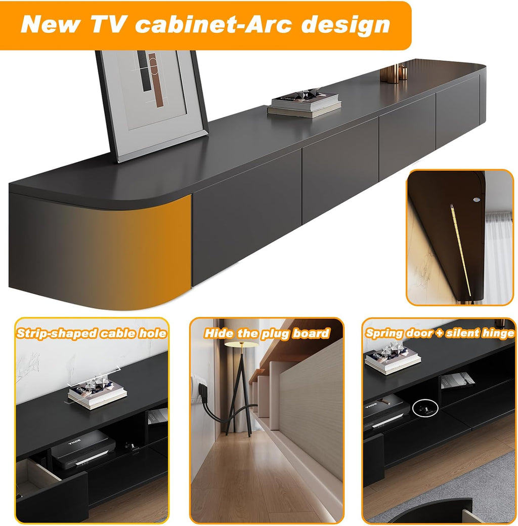 Floating TV Stand - Wall Mounted Media Console with 2 Drawer, Floating Entertainment Center TV Cabinet, Wall Mounted Audio/Video Shelf for Home Room (Grey+LED, 62.99x7.87x9.45IN)