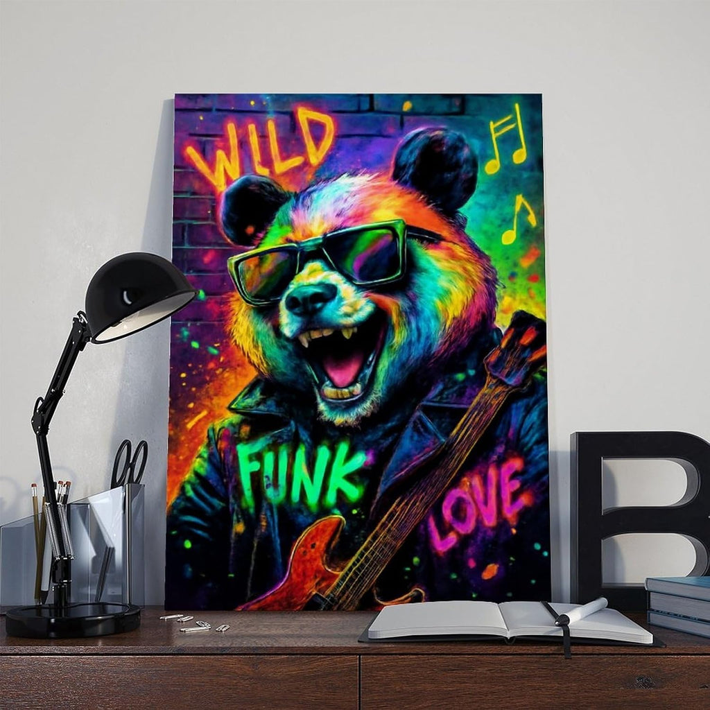 Urban Crazy Panda, Pop Culture Vibrant Graffiti Poster Print for Teen Boys Room Wall Art Canvas Painting Print 24x36inch(60x90cm)