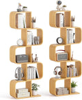 Giantex 5-Tier S-Shaped Bookcase, Bamboo Bookshelf with Open Cubes, Geometric Corner Display Shelf, Decorative Storage Organizer, Floor Storage Rack for Living Room, Home Office, Natural