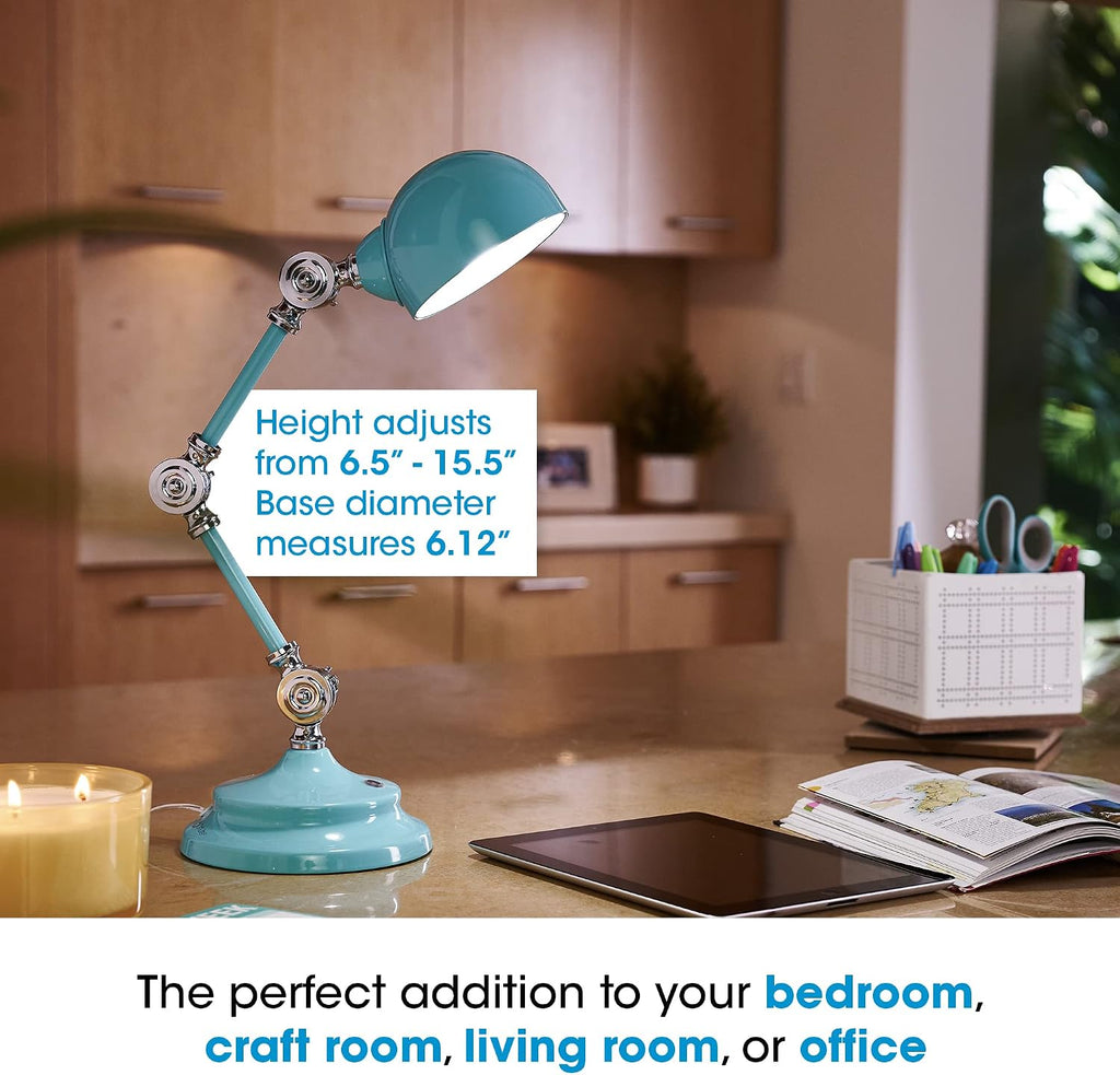 OttLite Revive LED Desk Lamp with ClearSun LED Technology, Turquoise – 3 Brightness Settings, Touch Activated Controls, USB Charging Port & 3 Adjustable Knobs for Precise Lighting - Great for Reading