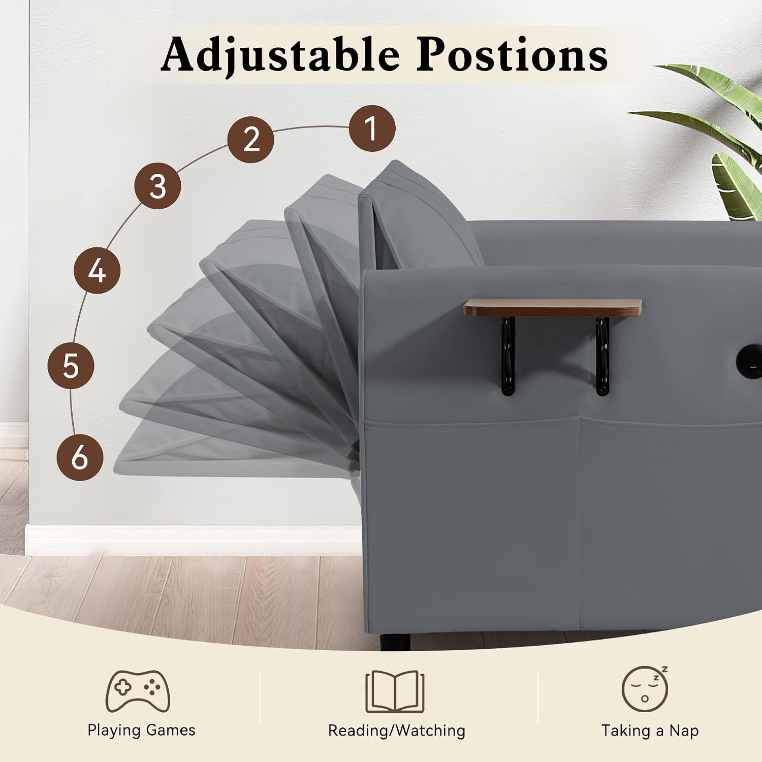 Suvivityse 90' Convertible Sleeper Chair Bed, 4 in 1 Pull Out Single Sofa Bed, Adjustable Backrest Recliner with USB Port, Storage Basket, Folding Side Table, for Living Room Apartment Small Place