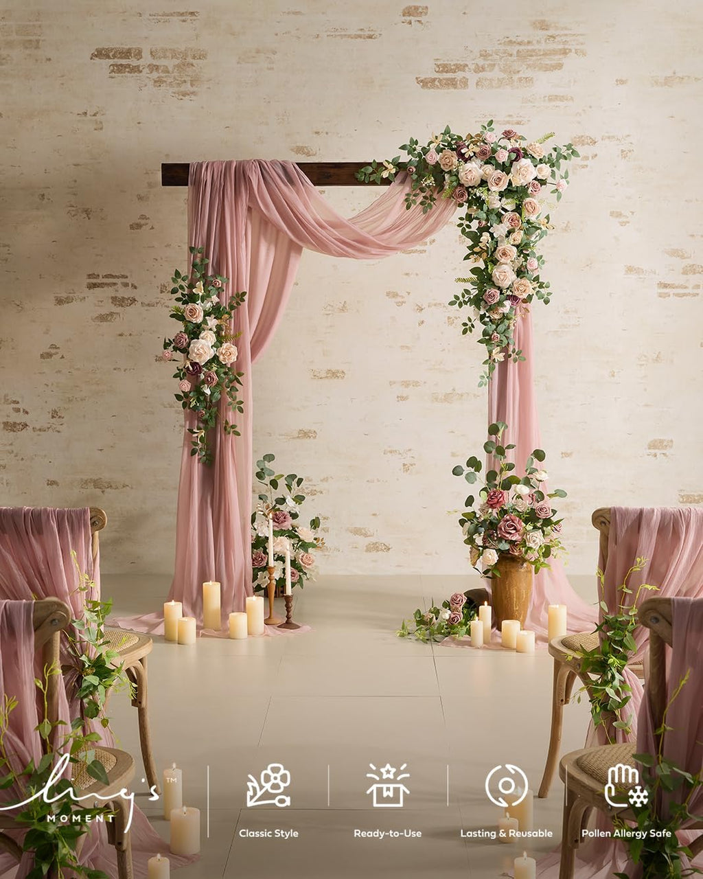 Ling's moment 17.5' Tall Standing Artificial Flowers Arrangements 4 pcs Wedding Aisle Runner Chair Decorations Dusty Rose Cream for Centerpieces Ceremony Reception Rose Floral Party Outdoor