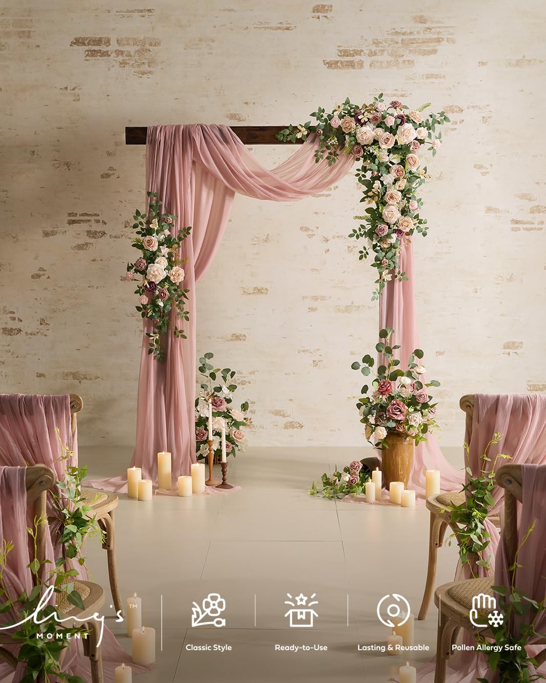 Ling's moment 17.5' Tall Standing Artificial Flowers Arrangements 4 pcs Wedding Aisle Runner Chair Decorations Dusty Rose Cream for Centerpieces Ceremony Reception Rose Floral Party Outdoor