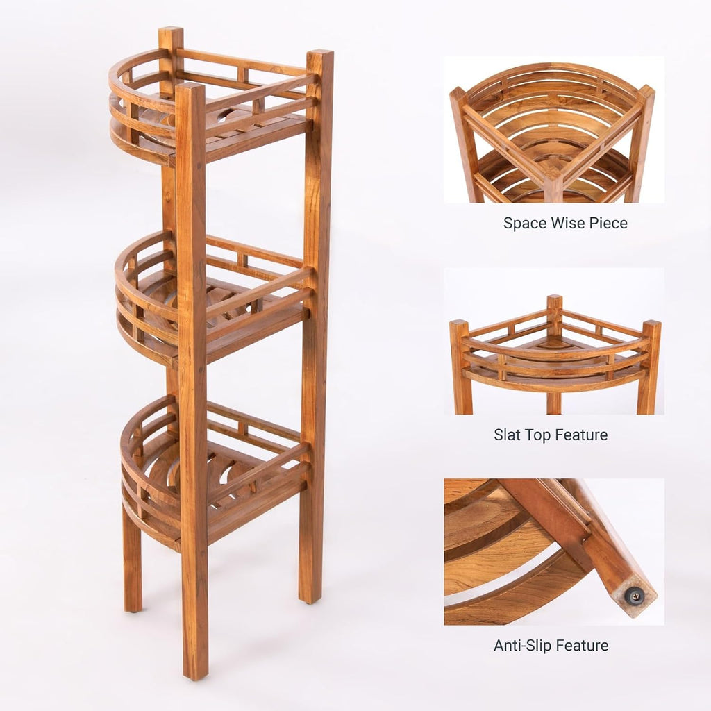 Cambridge Casual Superior Indonesian Teak Estate Bath Shelves, Corner Shelf, Natural Brown