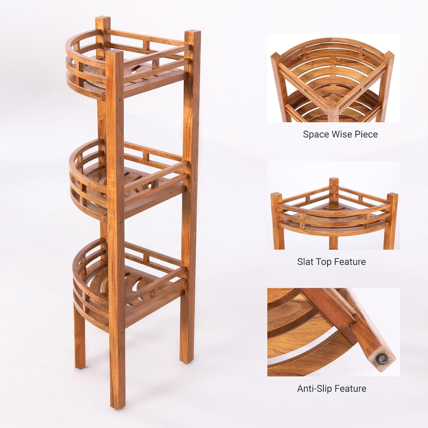 Cambridge Casual Superior Indonesian Teak Estate Bath Shelves, Corner Shelf, Natural Brown