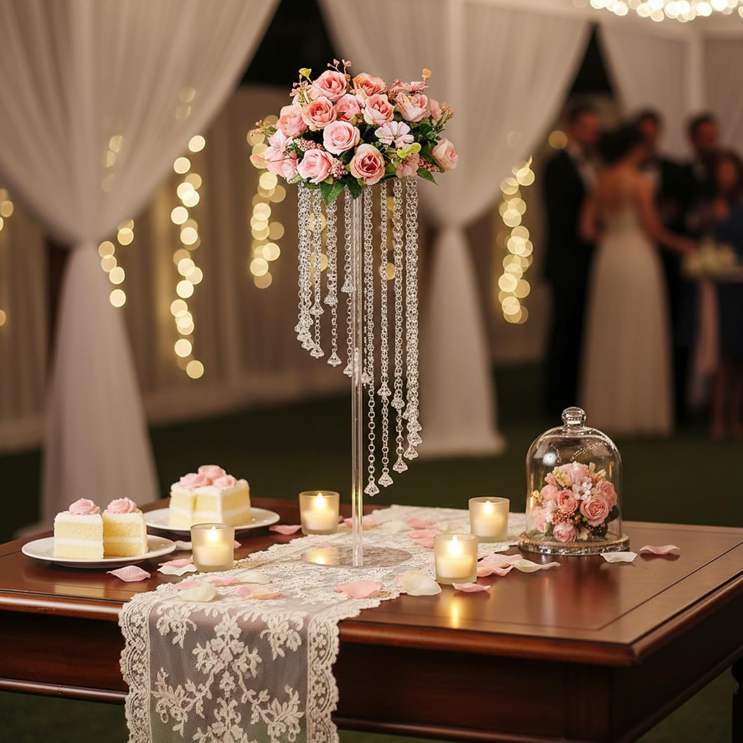 10 Pcs 31.5' Clear Acrylic Tall Flower Vases - Cylinder Pedestal Stands for The Table Centerpieces for Parties, Chandelier Crystals Decorative Flower Stand, Wedding, Celebration, Home Decoration