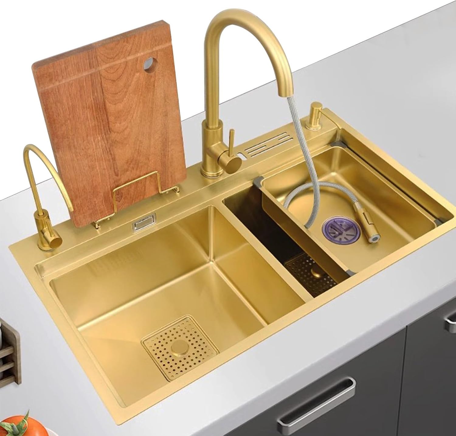Golden Stainless Steel Sink Kitchen Double Bowl Sink Large Capacity Sink Golden Faucet Including Soap Dispenser and Other Accessories (