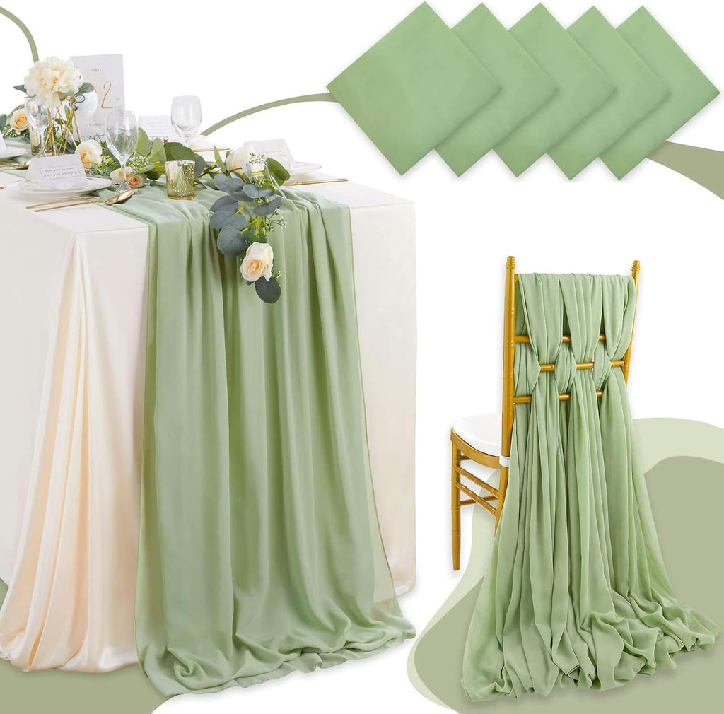 12pcs 30x270cm Chiffon Chair Sashes Wedding Decors Table Runner for Party Banquet Event Holiday Decor (Dusty Rose Pink One Size)