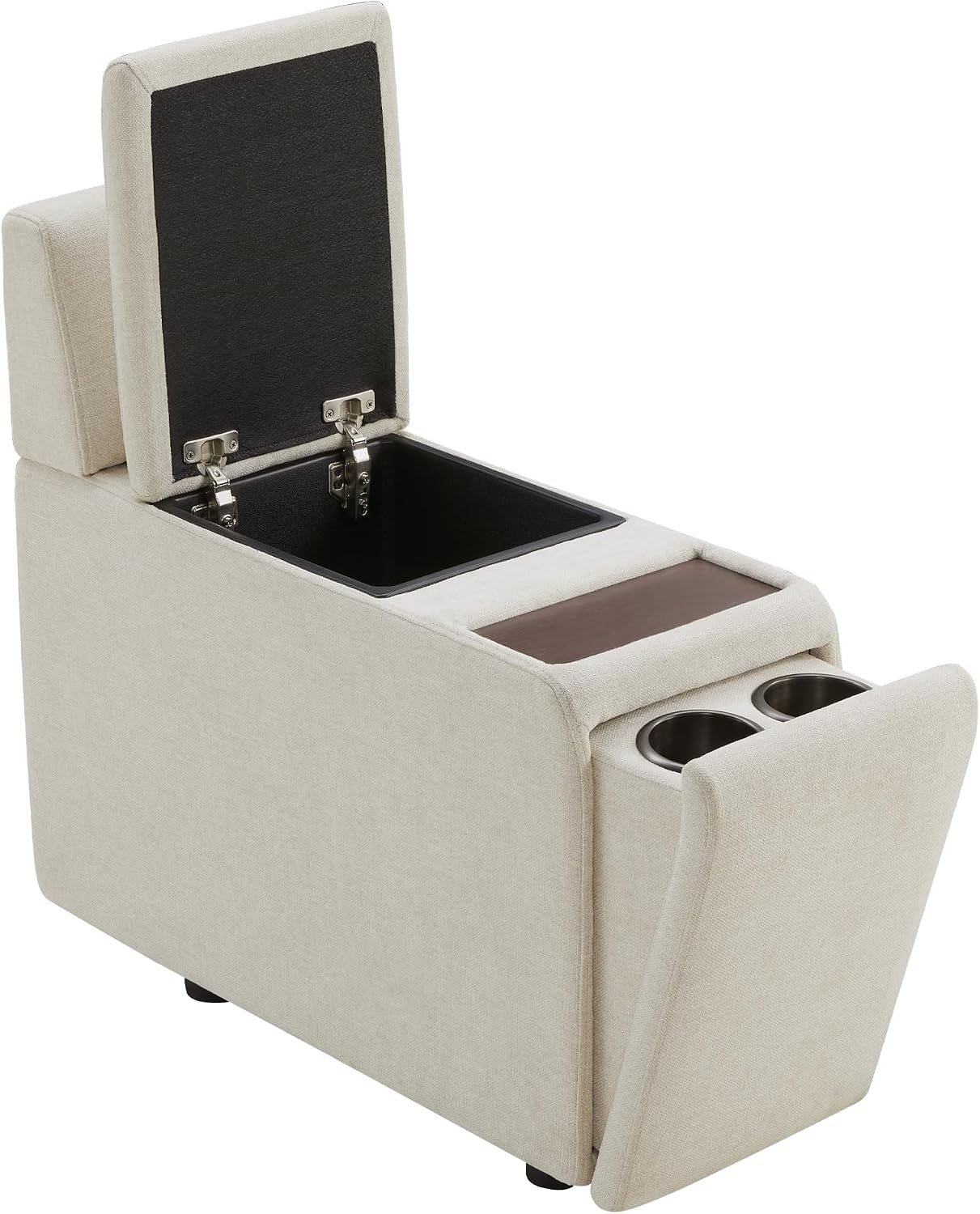 CHITA Versatile Storage Console for Modular Sofa, Multifunctional Side Table with Dual Cup Holders, Table, No Need Assembly, Linen