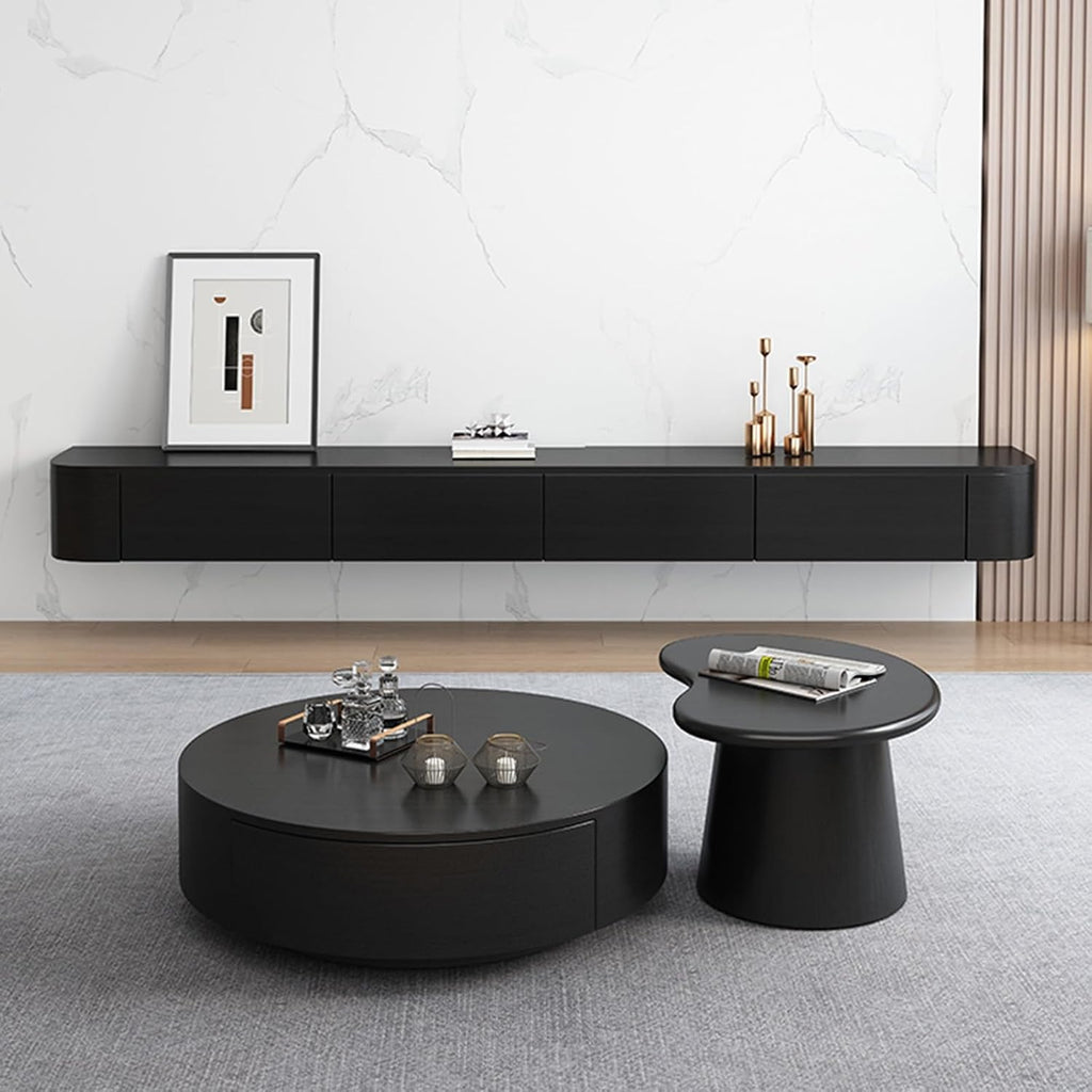 Floating TV Stand - Wall Mounted Media Console with 2 Drawer, Floating Entertainment Center TV Cabinet, Wall Mounted Audio/Video Shelf for Home Room (Black, 62.99x7.87x9.45IN)