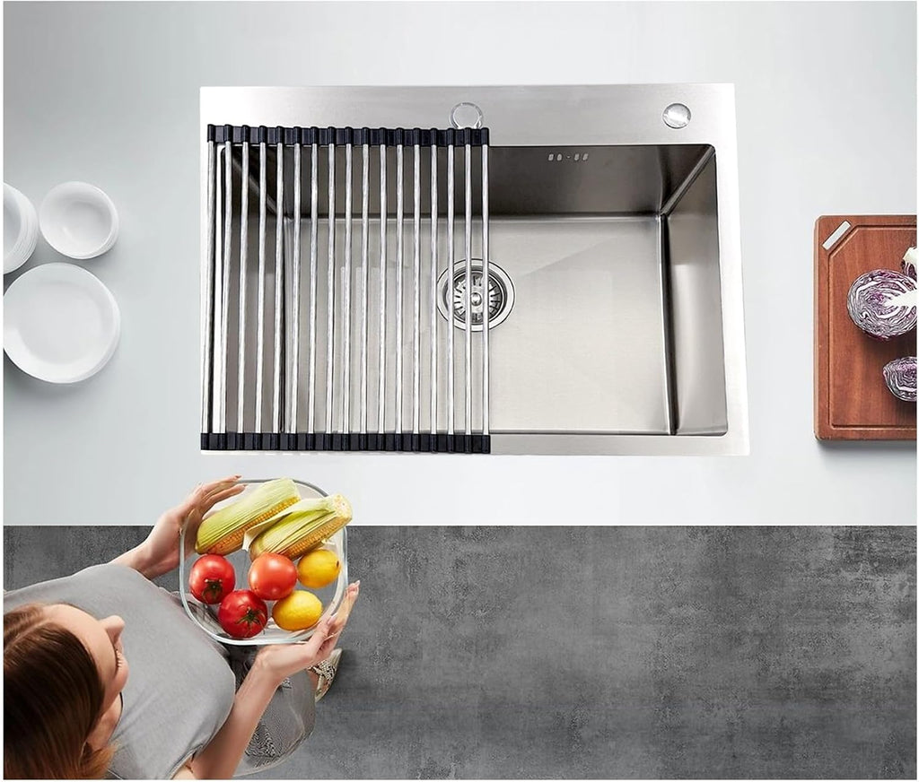 Stainless Steel Kitchen Sink, Small Single Bowl Sink, Topmount Compact Bar/Utility Sink With Tap Hole, Overflow & Drainer Kit, For Bar, Pub, RV, Campervan, Basement, Outdoor Use(Silver,55x45cm)