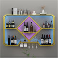 Wine Rack Wall Mounted, Floating Bar Kitchen Shelf Rack With Light Strip, Hanging Wine Glass Rack, Shelf Corner Bar Kitchen Shelf Rack, For Home Bar Dining Room Cafe Kitchen(Color:Gold,Size:120x70x20c
