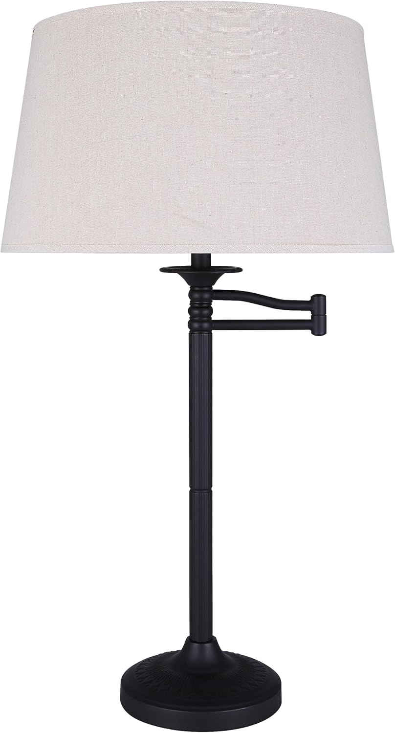 Canarm Oscar Table Lamp, 1-Light 29-Inches with Bronze Finish and Tan Fabric Shade, Transitional Swing-Arm Ideal for Living Room and Bedroom Lighting