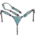 Cheetah Headstall & Breast Collar Tack Set – Gladiator Style with Leopard Print on Leather | Genuine Argentine Cow Leather | Antique Nickel Hardware & Copper Rivet Buckles