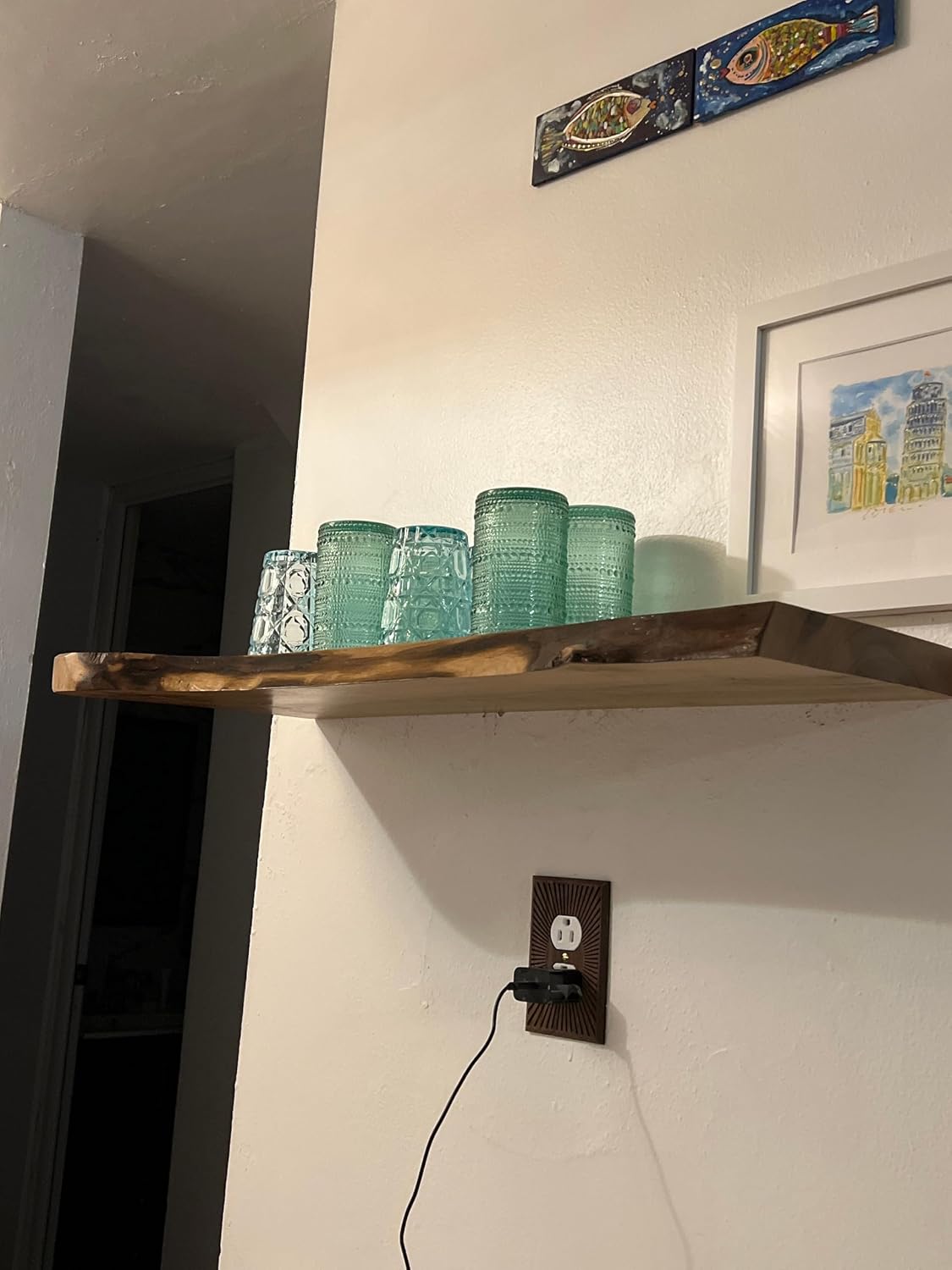Ecca Shelf, Live Edge Walnut Floating Shelves, Live Edge Wood Floating Shelf for Wall, Rustic Floating Shelf, Un - Reclaimed Wood Shelves - Raw Edge Wooden Shelf (27'' x 7'')