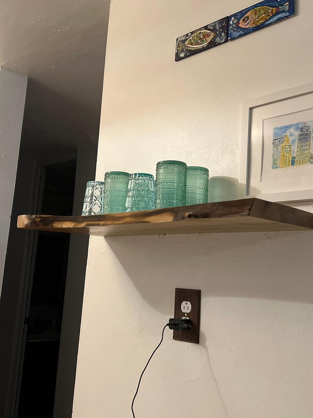 Ecca Shelf, Live Edge Walnut Floating Shelves, Live Edge Wood Floating Shelf for Wall, Rustic Floating Shelf, Un - Reclaimed Wood Shelves - Raw Edge Wooden Shelf (27'' x 8'')