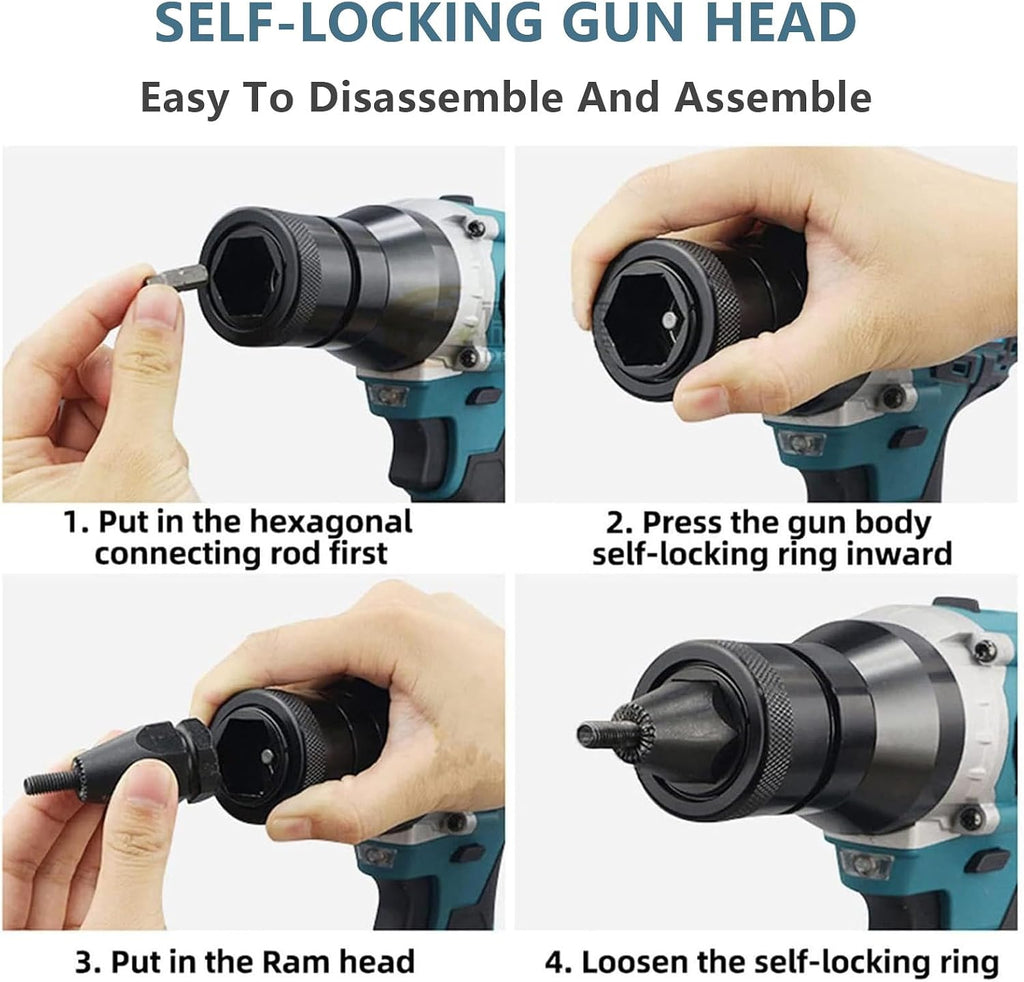 Portable Automatic Rivet Gun 2-in-1 Cordless Rivet Nut Gun Set, with M3/M4/M5/M6/M8/M10/M12 Battery Powered Pop Rivet (2200mAh,1Battery)