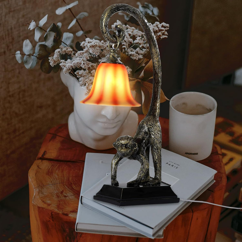 Modern Resin Bronze Monkey Table Lamp,Desk Lamp,Animal Lamp,Bedside LED Light for Home Decor,Living Room, Bedroom, Home Office, Kids Room(Bronze)