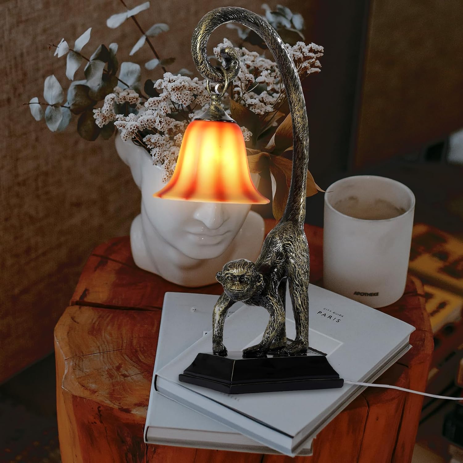 Modern Resin Bronze Monkey Table Lamp,Desk Lamp,Animal Lamp,Bedside LED Light for Home Decor,Living Room, Bedroom, Home Office, Kids Room(Bronze)