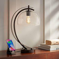Possini Euro Design Calvin 22.5' High Modern Vintage Accent Table Lamp with USB Ports A+C Charging Filament LED Bronze Metal Glass Dome Shade - Living Room Desk Bedroom House Bedside Nightstand Home