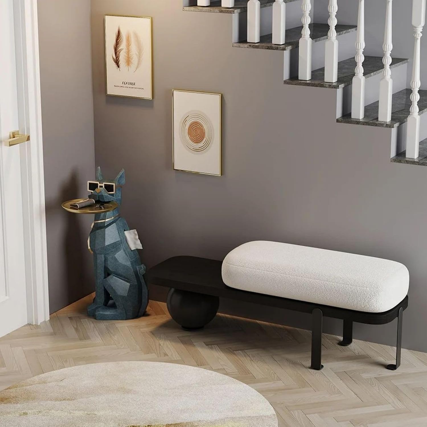 homary Modern Resin Dog Sculpture Geometric Standing Statue Cute Side Table Tray End Table with Tissue Storage (Blue)