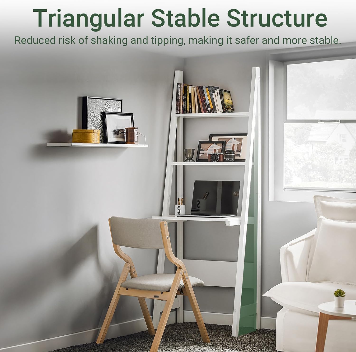 Haotian Ladder Desk with Shelves, Wall Desk for Small Space, Secretary Desk Workstation Dresser Shelf Freestanding Bookshelf, White FRG60-W