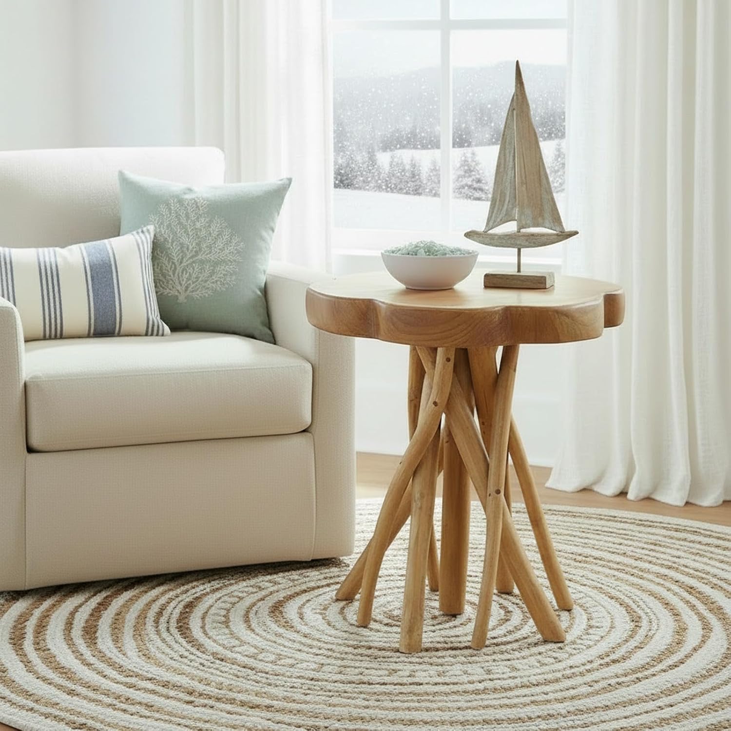 WELLAND Solid Teak Live Edge End Table, 18' L x 18' W x 20' H Unique Side Table, Small Accent Table, Plant Stand for Living Room, Bedroom, Home Office