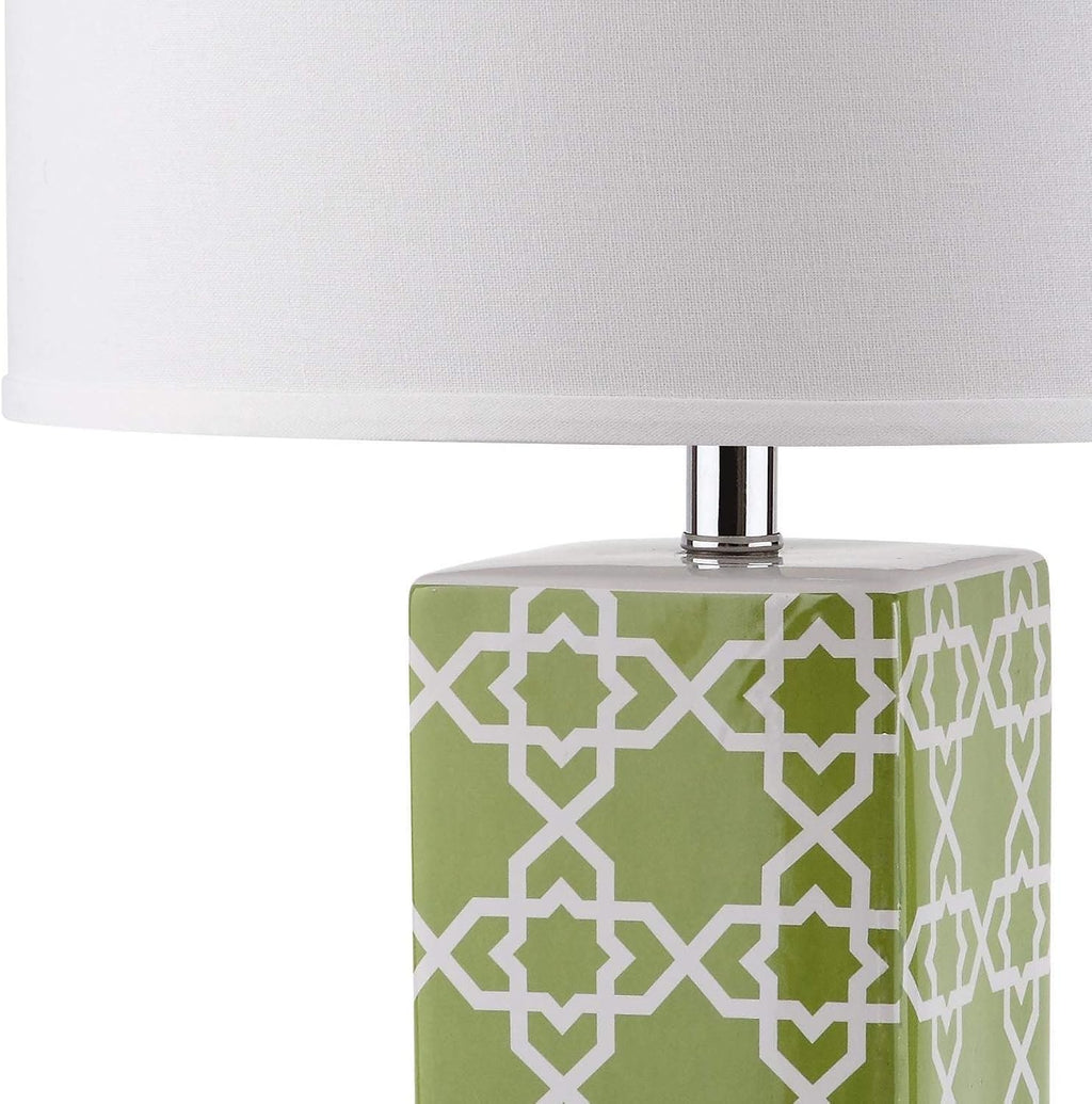 SAFAVIEH Lighting Collection Quatrefoil Modern Contemporary Green 27-inch Bedroom Living Room Home Office Desk Nightstand Table Lamp Set of 2 (LED Bulbs Included)