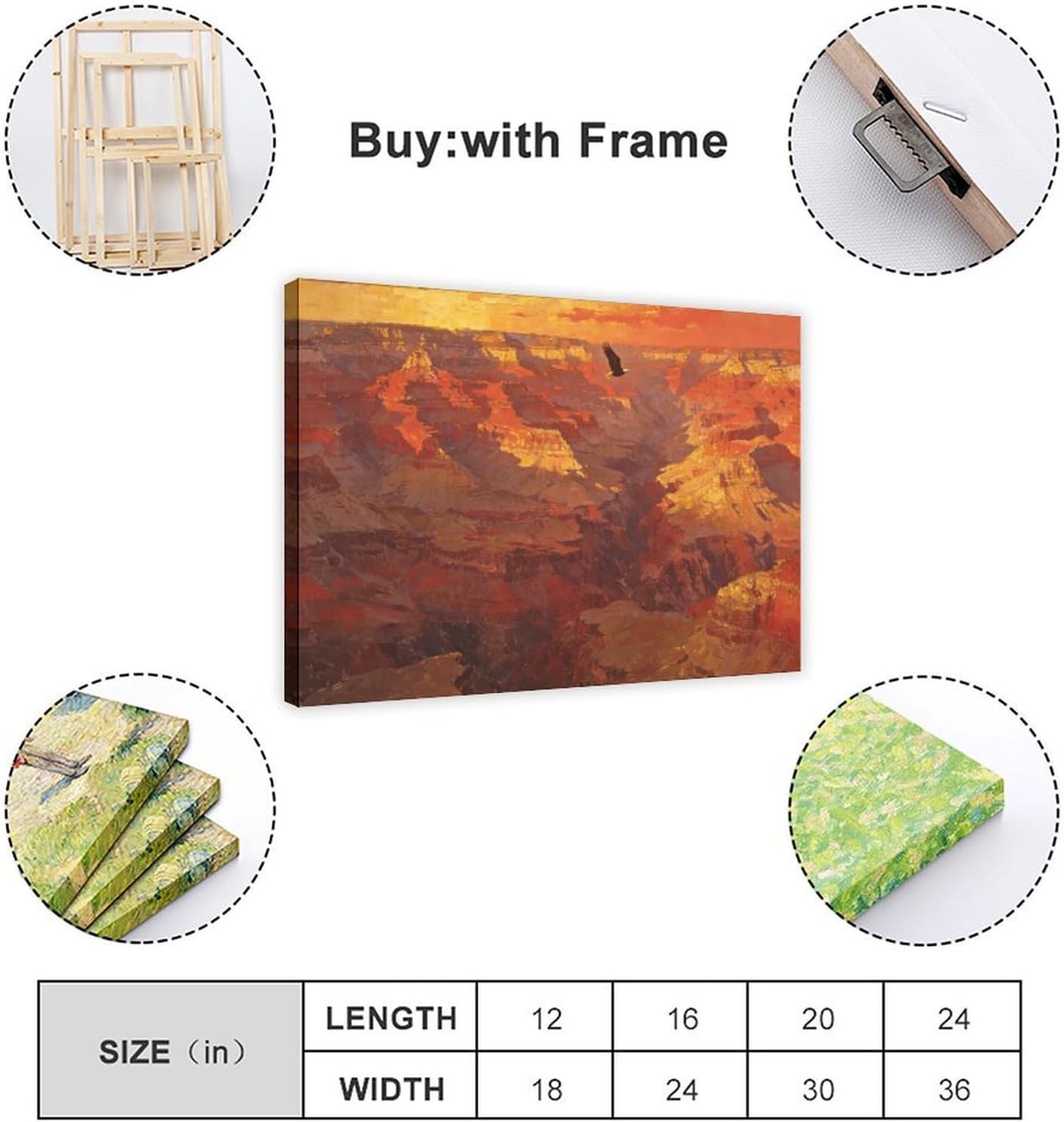 Canyon Sunset Landscape Wall Art Print, Dramatic Red Rock Vista with Soaring Eagle Painting Poster for Home Office Decor 24x36inch(60x90cm)