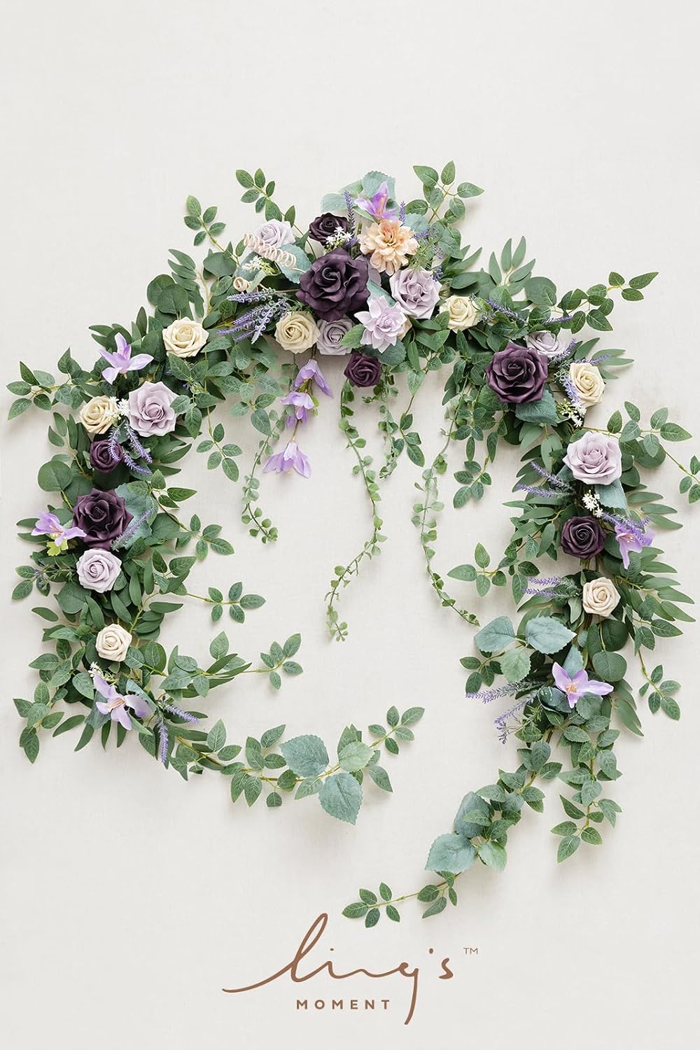 Ling's moment 9FT Eucalyptus and Willow Leaf Garland with White Flower, Handcrafted Wedding Sweetheart Table Centerpieces Head Table Decor Arch Backdrop Decorations for Wedding | Lavender Purple